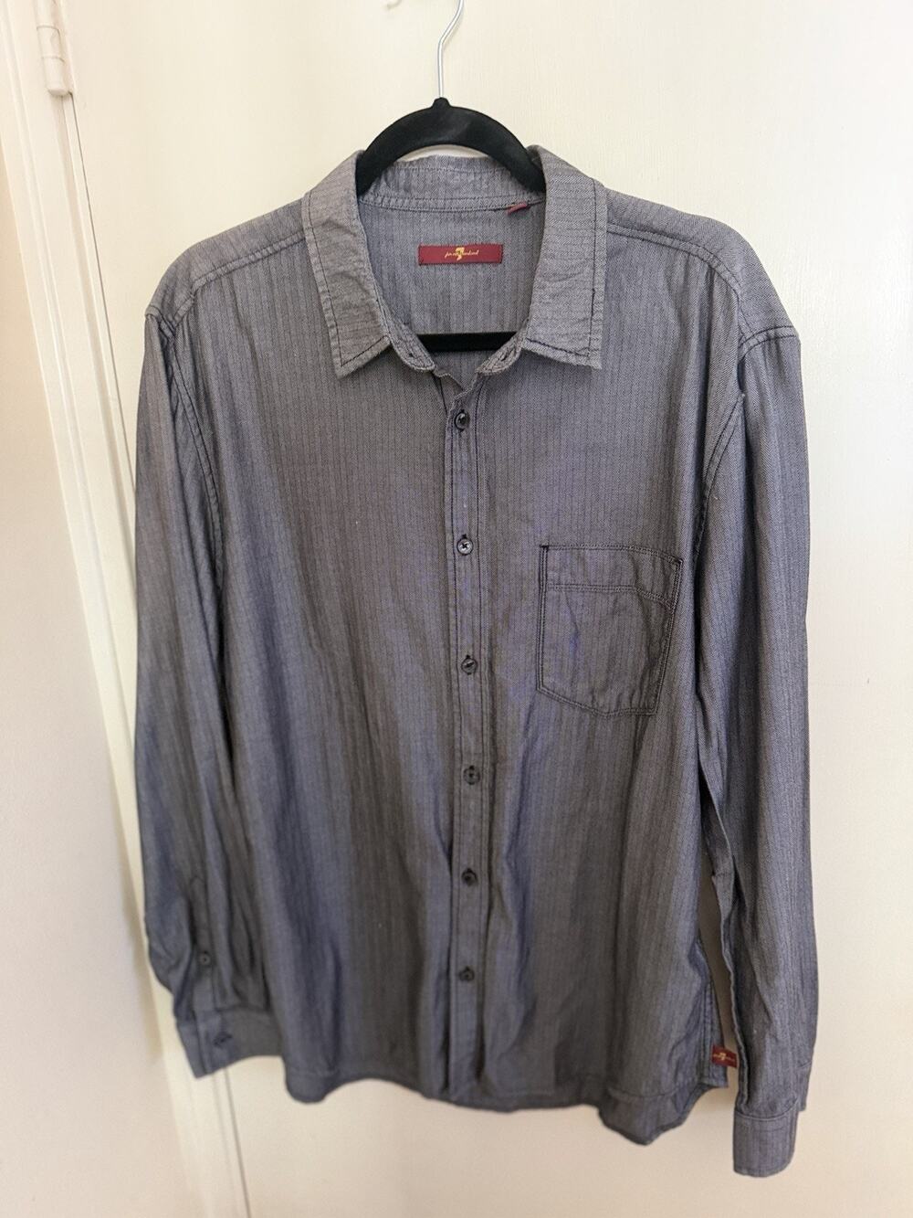 7 For All Mankind Men’s XL Gray Herringbone Button-Up Long Sleeve Shirt